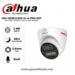 Dahua HAC-HDW1249X-IL-A-PRO-DIP 2mp WizColor Gece Renkli ve Sesli AHD HDCVI Dome Kamera